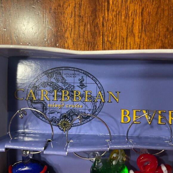 6 CARIBBEAN ISLAND CRUISE HANDMADE GLASS BEVERAGE WINE MARKERS BARWARE NAUTICAL! - Picture 5 of 6
